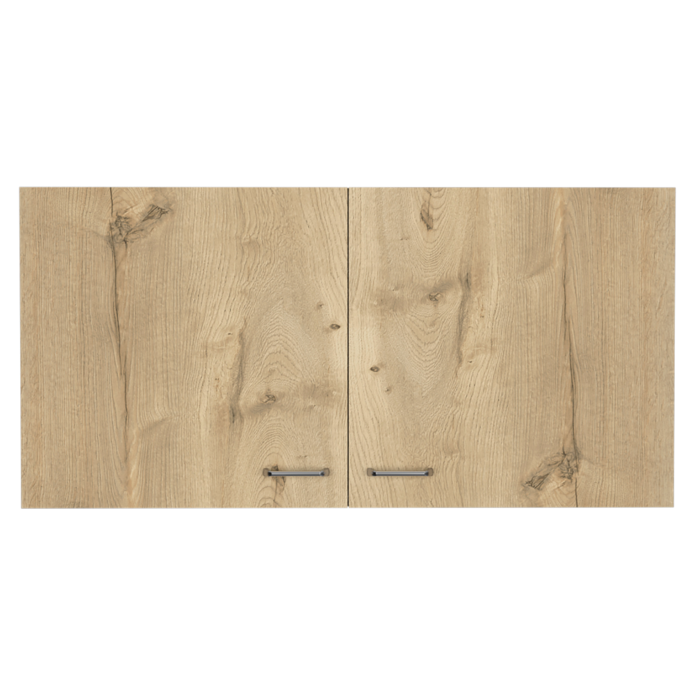 Wall cabinet 19"H, two Doors, two internal Shelves, White / Light Oak