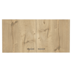 Wall cabinet 19"H, two Doors, two internal Shelves, White / Light Oak