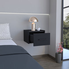 Floating Nightstand, Space-Saving Design with Handy Drawer and Surface, Black