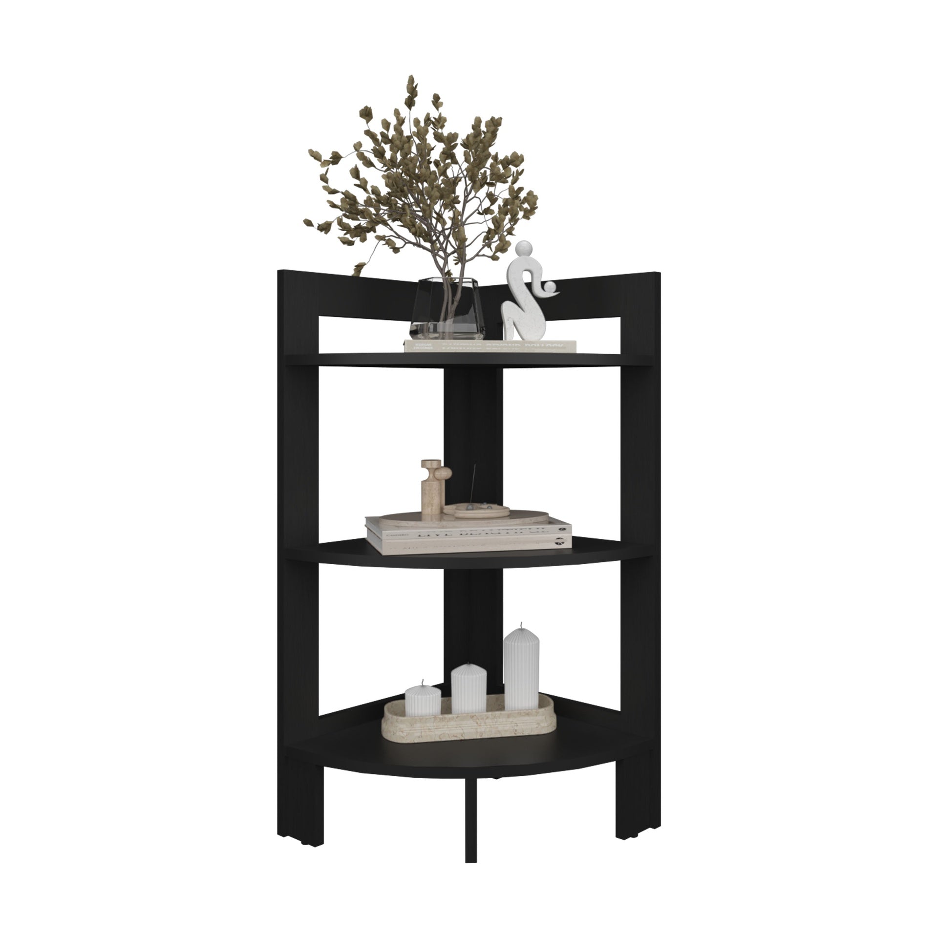 Side Table 31.70" H, with 3 Shelves, 3 Legs, Black