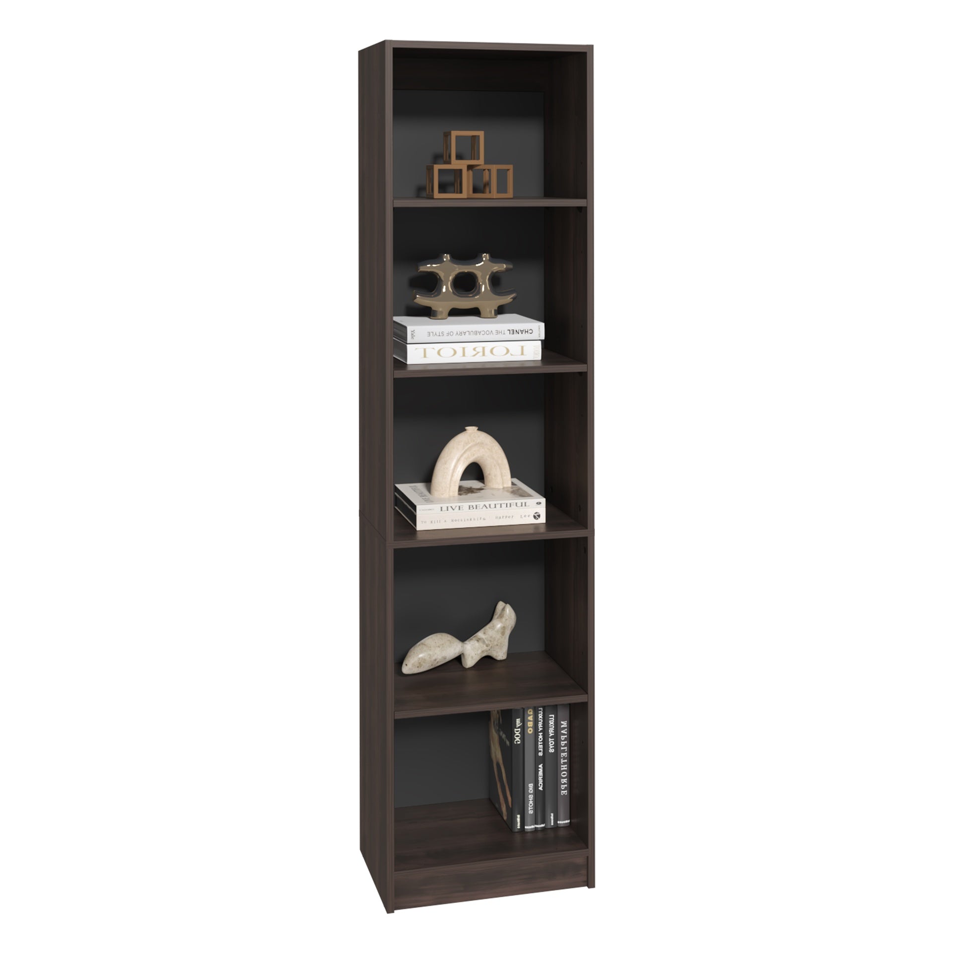 XS Bookcase Compact Bookshelf with Multiple Shelves, Dark Walnut / Black Wengue