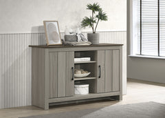 Nilda 47"W Gray Oak Console Table, Buffet Table, Sideboard with Shelves and Cabinet Doors