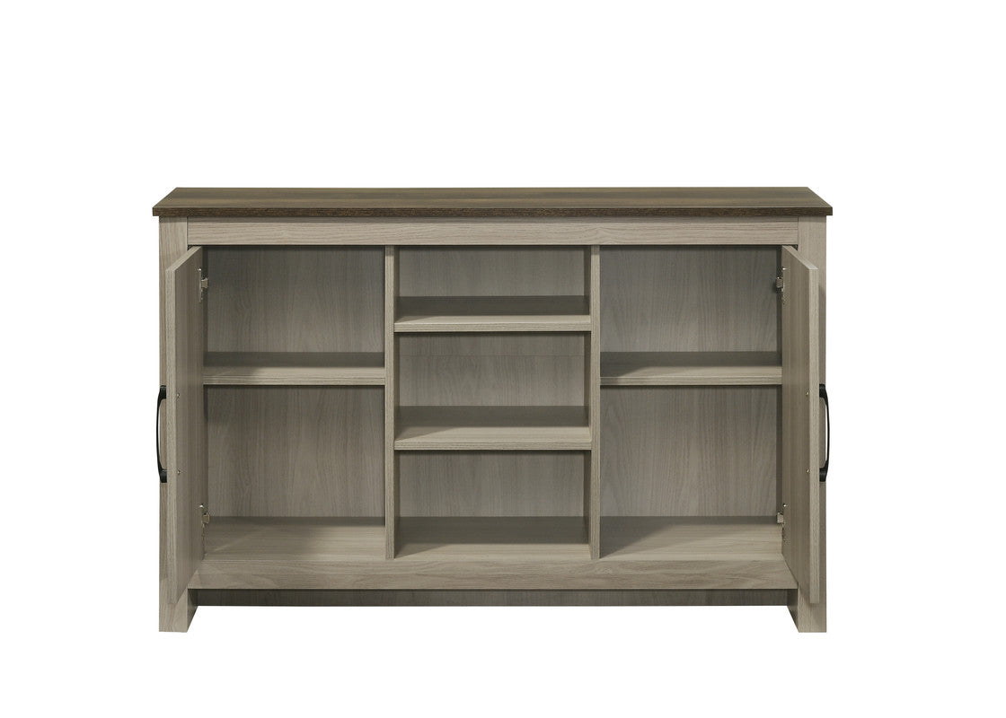 Nilda 47"W Gray Oak Console Table, Buffet Table, Sideboard with Shelves and Cabinet Doors