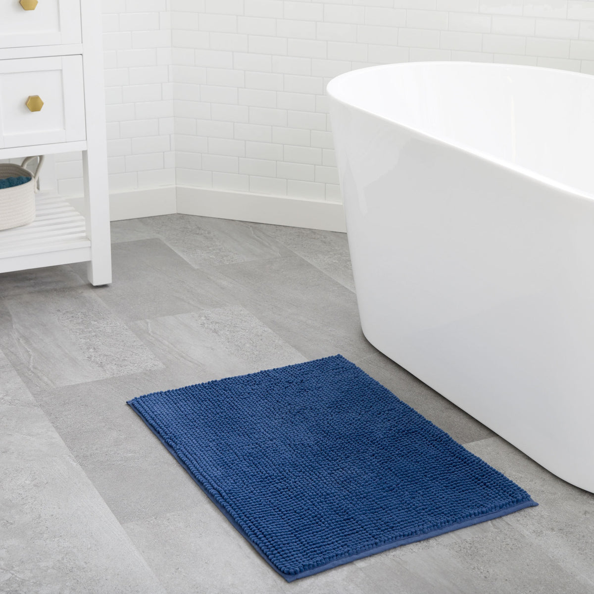 Linenspa Chenille Bath Mat, 17x24, Navy