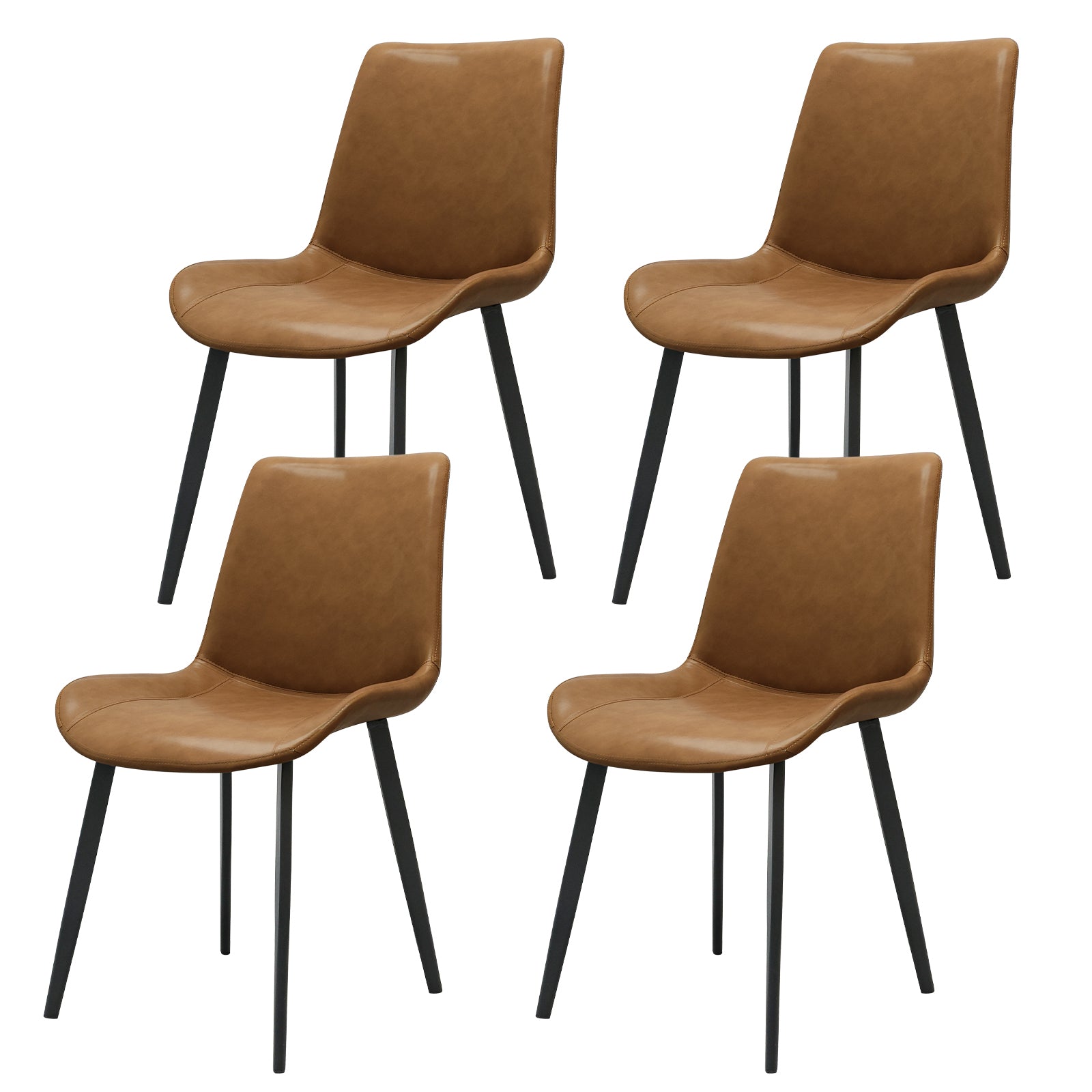 Brown PU Leather Dining Chair with Metal Legs, Modern Upholstered Chair Set of 2 for Kitchen, Restaurant, Living, Meeting Room