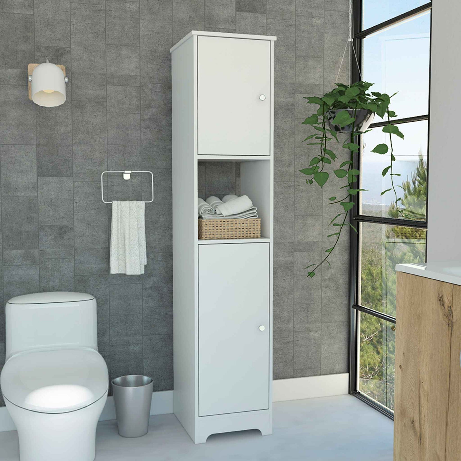 Charlotte Linen Cabinet, 2 Single Door Cabinet, Division, One Shelf