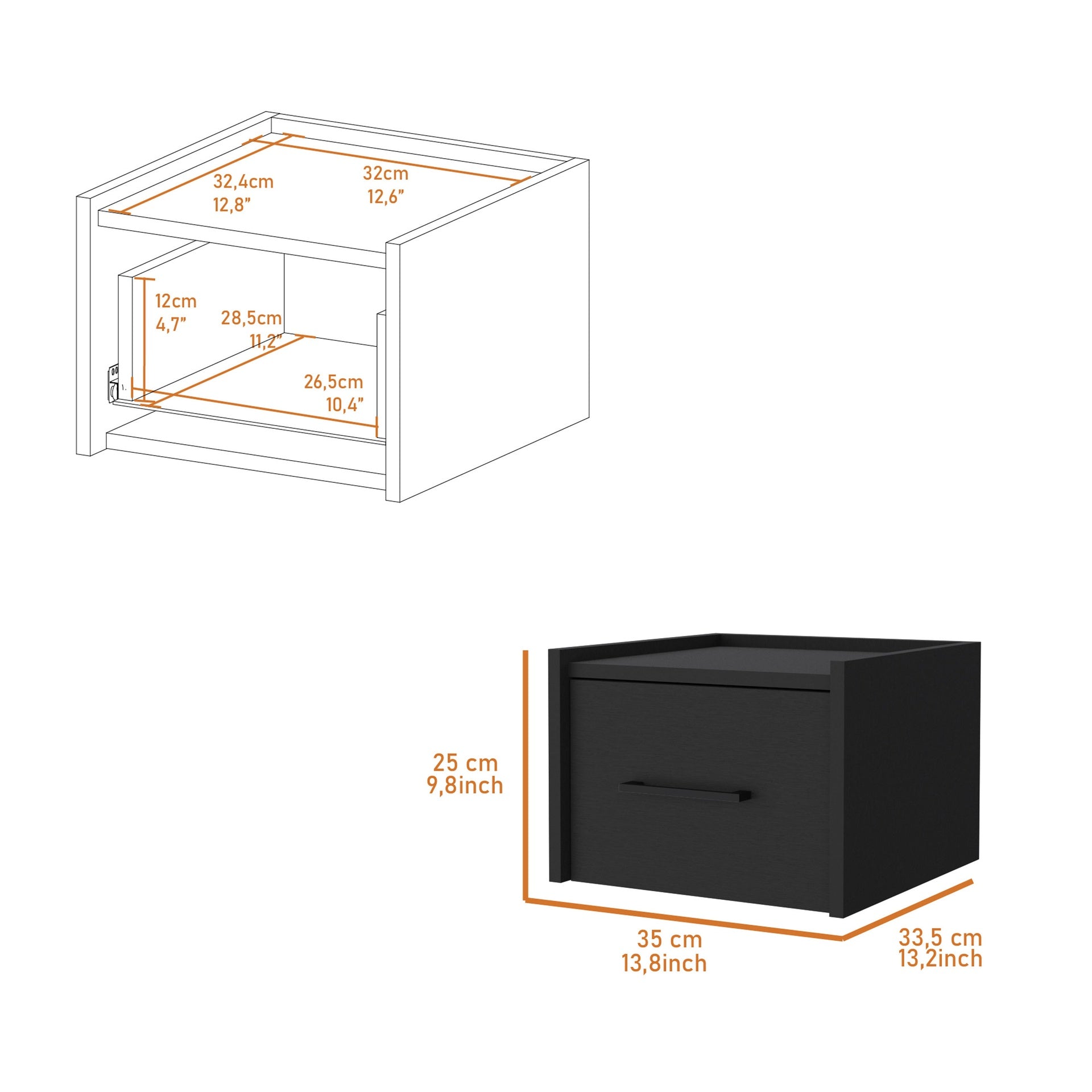 Elfrida Wall-Mounted Nightstand, Sleek Single-Drawer Design with Spacious Top Shelf