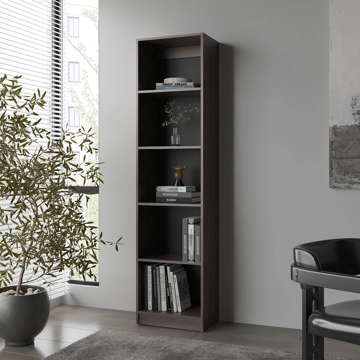 FM FURNITURE Beaver Balley Bookcase with Open Storage and 5 Shelves, Stained Walnut