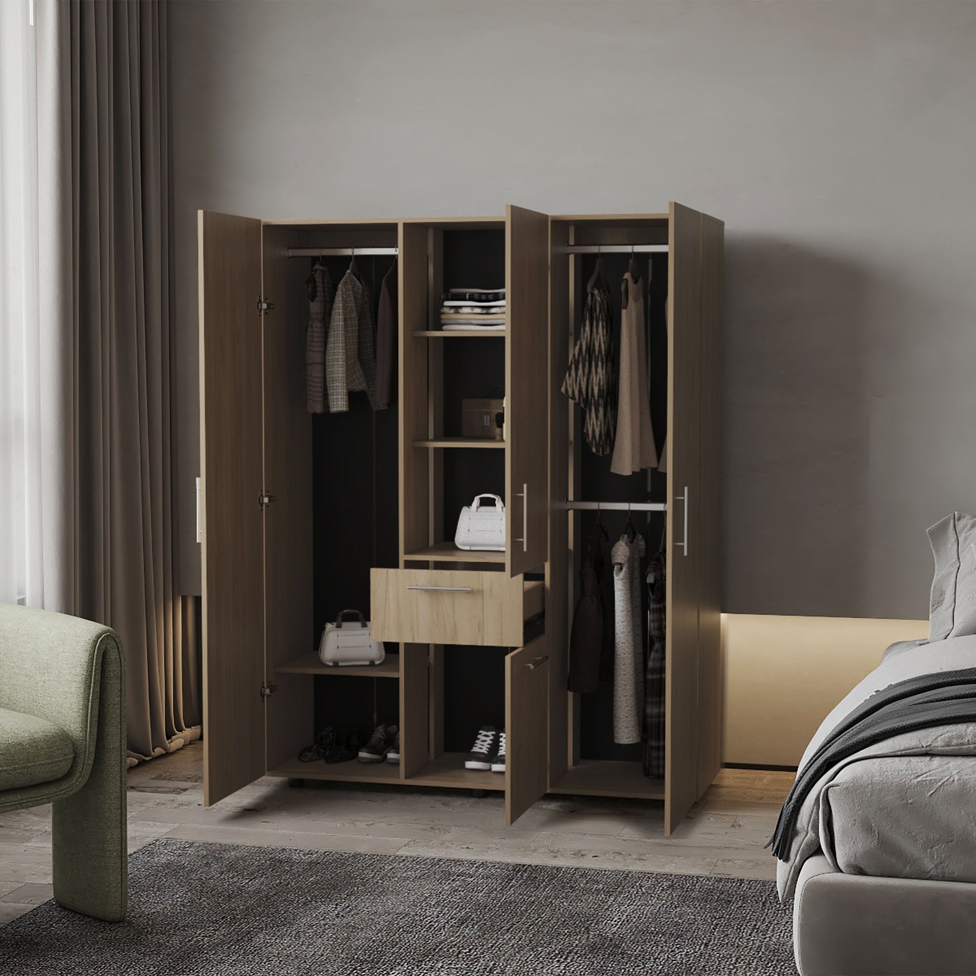FM FURNITURE Alamo Lake Armoire Multi-storage with one Drawer, Natural Oak