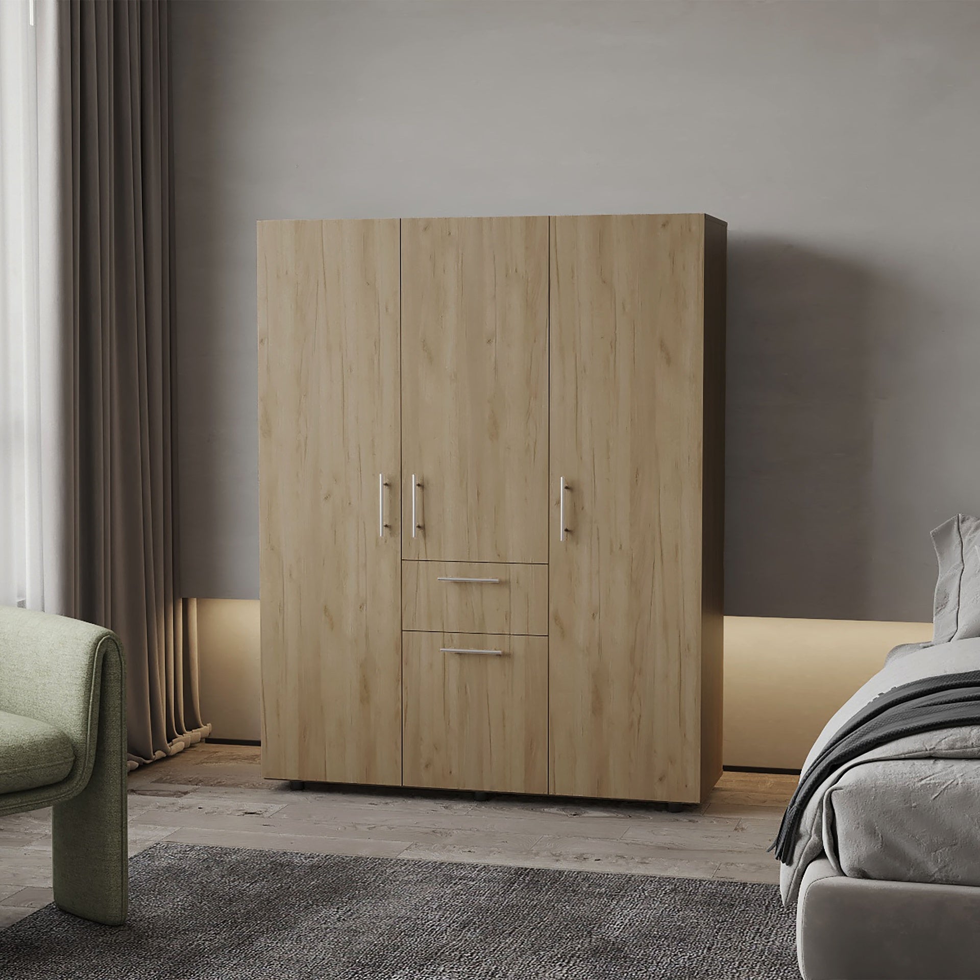 FM FURNITURE Alamo Lake Armoire Multi-storage with one Drawer, Natural Oak