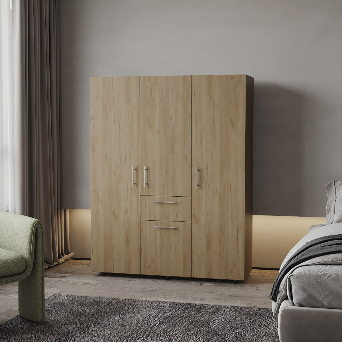 FM FURNITURE Alamo Lake Armoire Multi-storage with one Drawer, Natural Oak