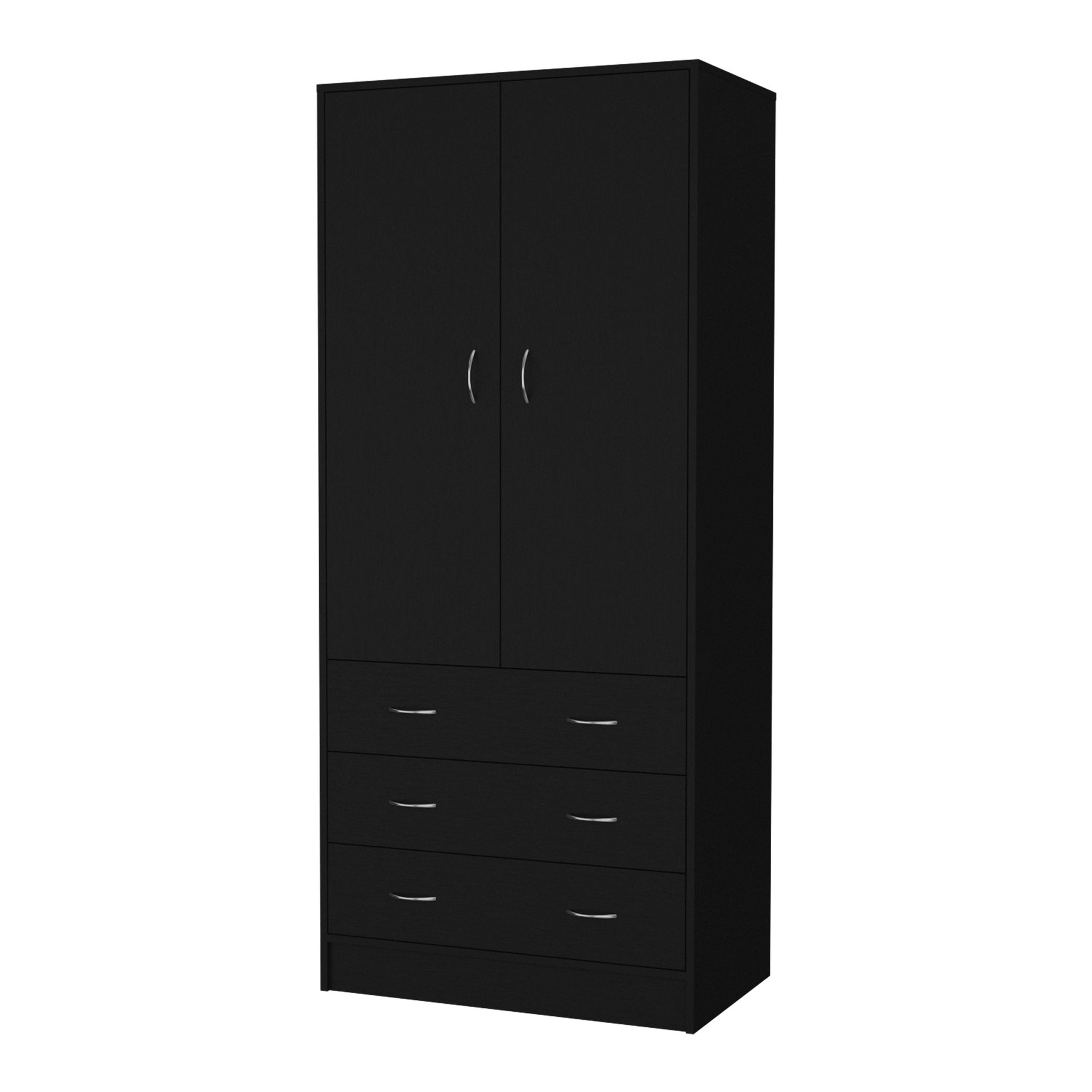 FM FURNITURE  Prescott Armoire, with 2 doors, 3 drawers and 1 hanging rod, Black