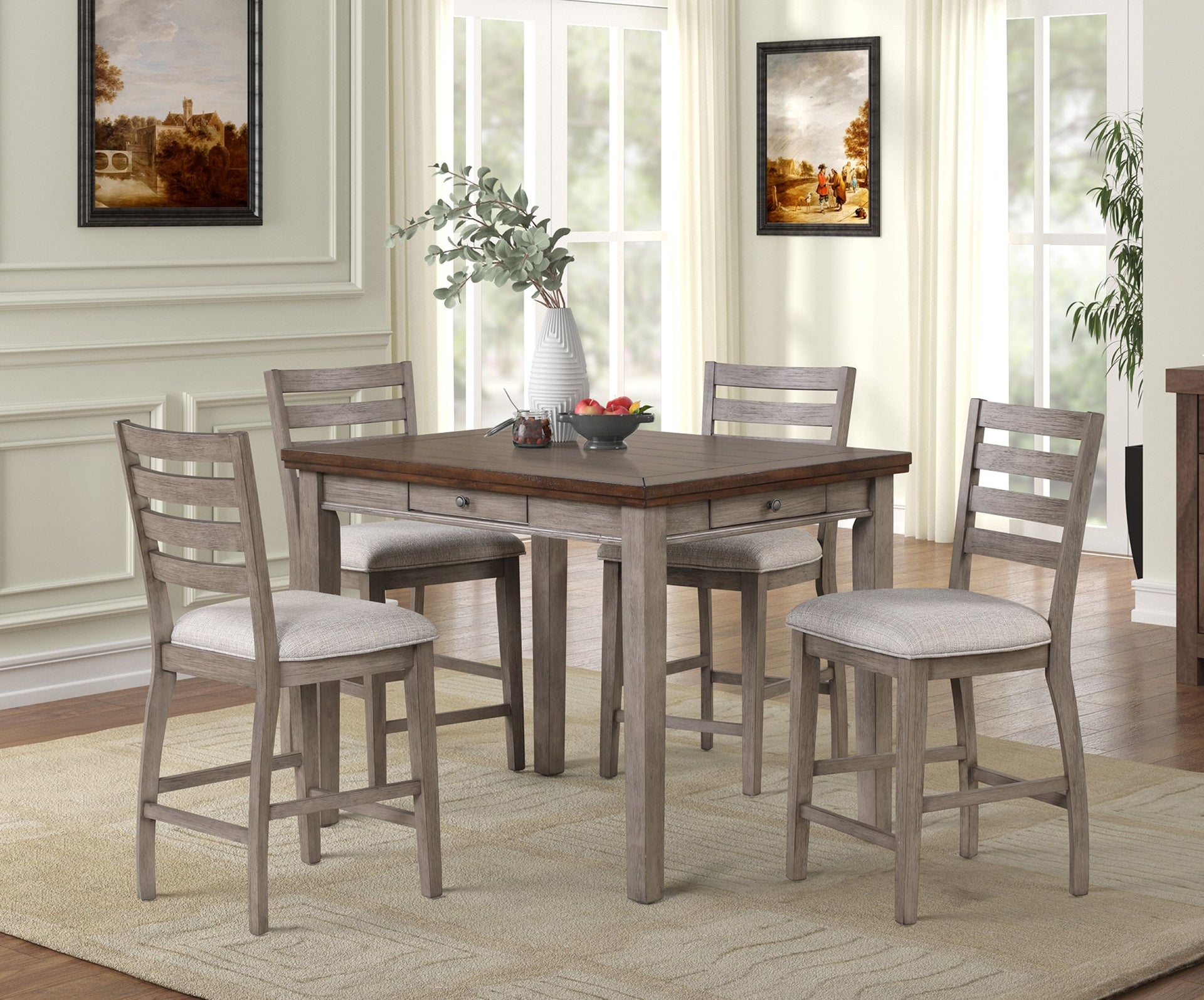 Counter Height Two Tone 4 Drawer Dining Table