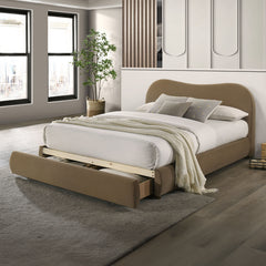 Beautiful 1pc Queen Size Bed Curved Design Velvet Brown Color Upholstered Headboard Storage FB Bedroom Furniture Bedframe