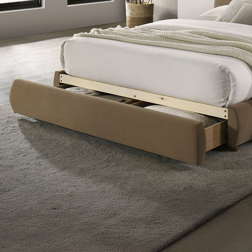Beautiful 1pc Queen Size Bed Curved Design Velvet Brown Color Upholstered Headboard Storage FB Bedroom Furniture Bedframe