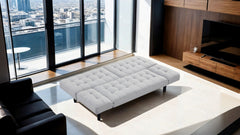 Light Gray Futon Sofa Biscuit Tufting Seat Back 1pc Sofa Adjustable Arm Rests Converts to Bed Couch