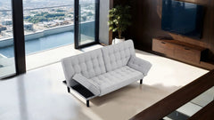 Light Gray Futon Sofa Biscuit Tufting Seat Back 1pc Sofa Adjustable Arm Rests Converts to Bed Couch