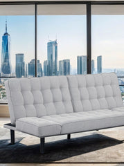 Light Gray Futon Sofa Biscuit Tufting Seat Back 1pc Sofa Adjustable Arm Rests Converts to Bed Couch