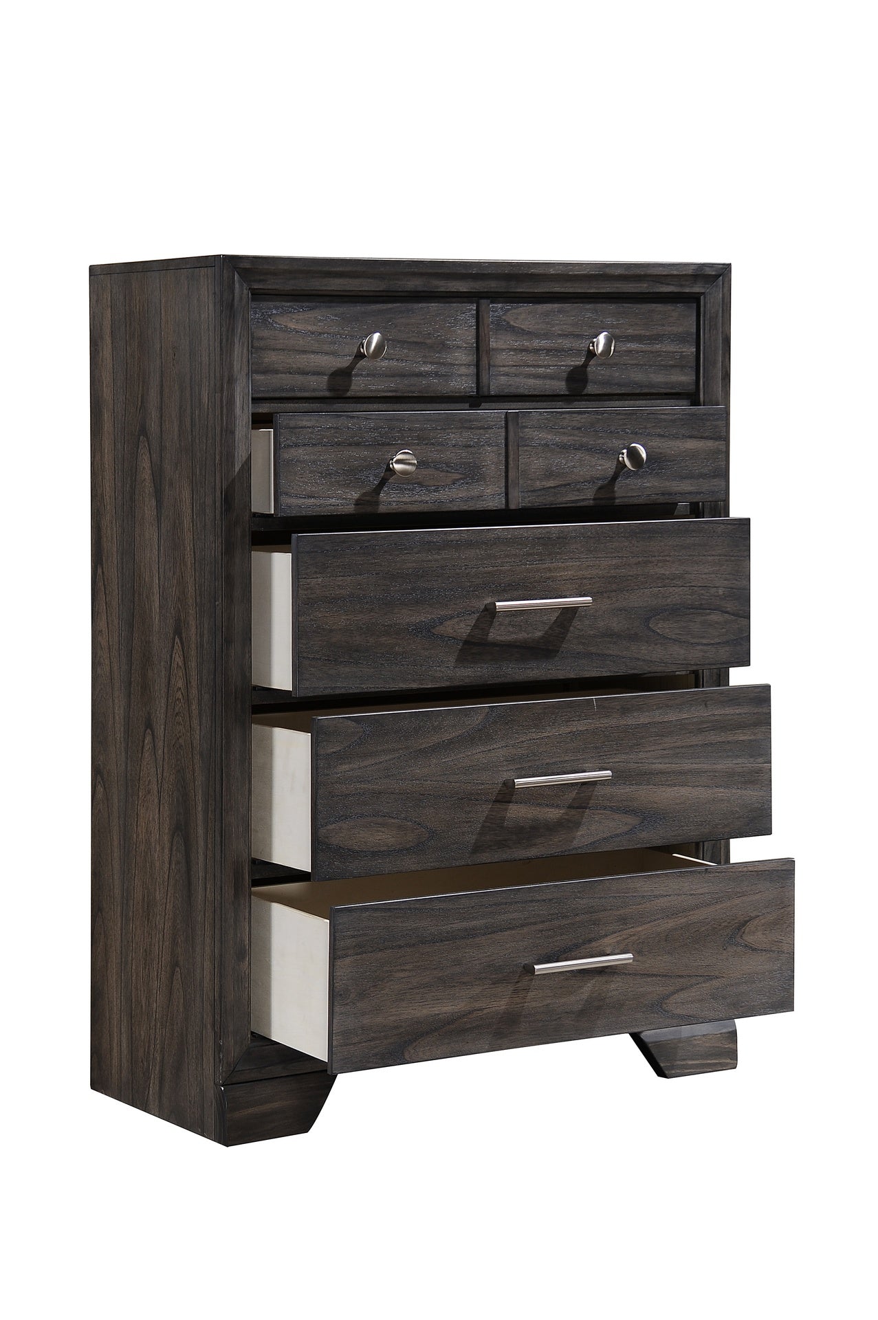 1pc Contemporary Dark Wood Grain Finish Metal Knobs Storage Drawers Tall Chest Wooden Gray