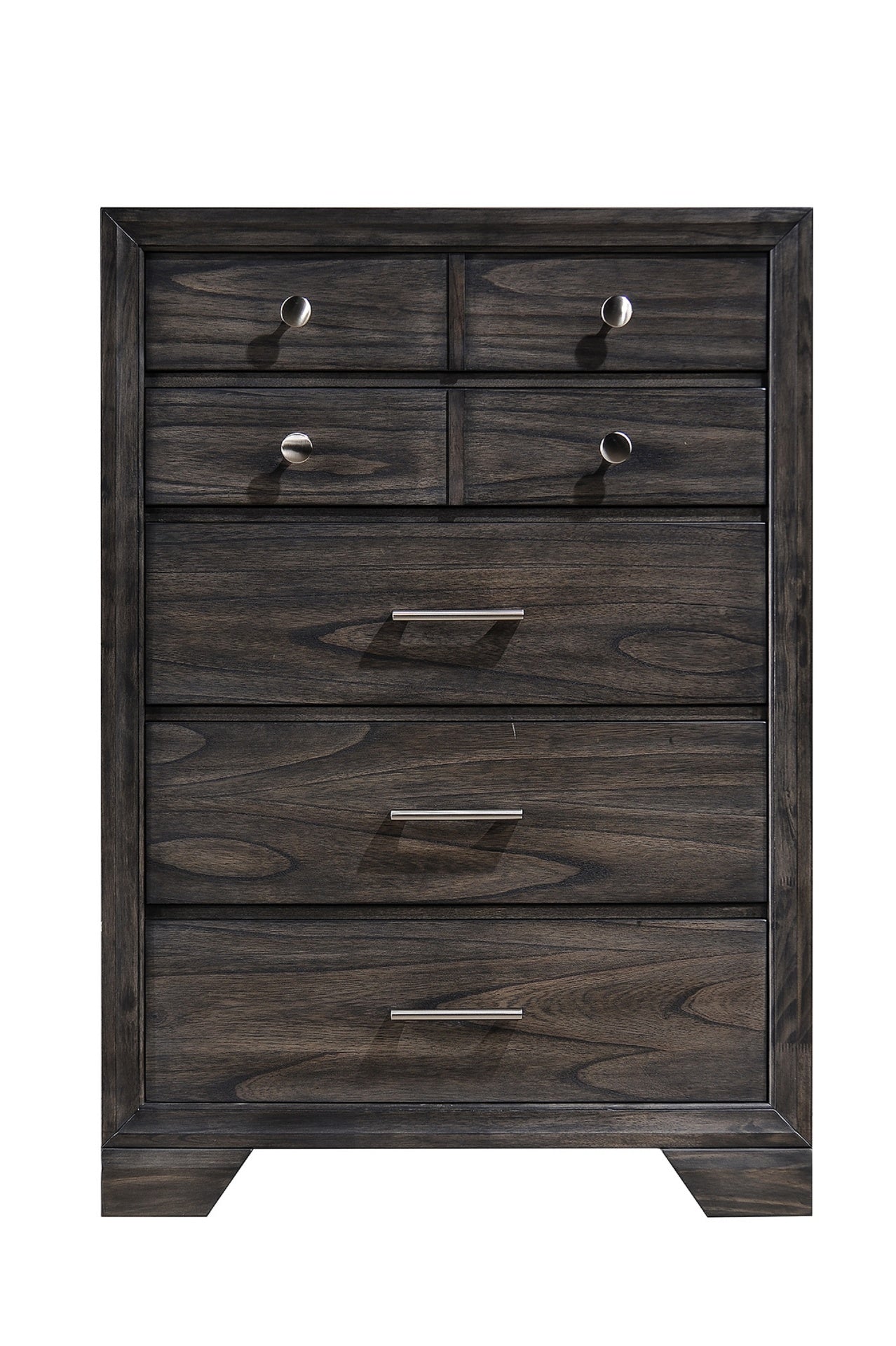 1pc Contemporary Dark Wood Grain Finish Metal Knobs Storage Drawers Tall Chest Wooden Gray