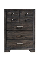 1pc Contemporary Dark Wood Grain Finish Metal Knobs Storage Drawers Tall Chest Wooden Gray