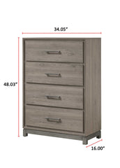 1pc Contemporary 4-Drawer Storage Chest Metal Handle Grey Oak Finish