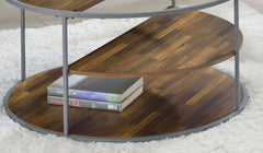 Industrial Style Unique Design Top And Middle Half Shelves Coffee Table Powder Coated Frame With Three Shelves Gray And Walnut Finish End Table-Not Included