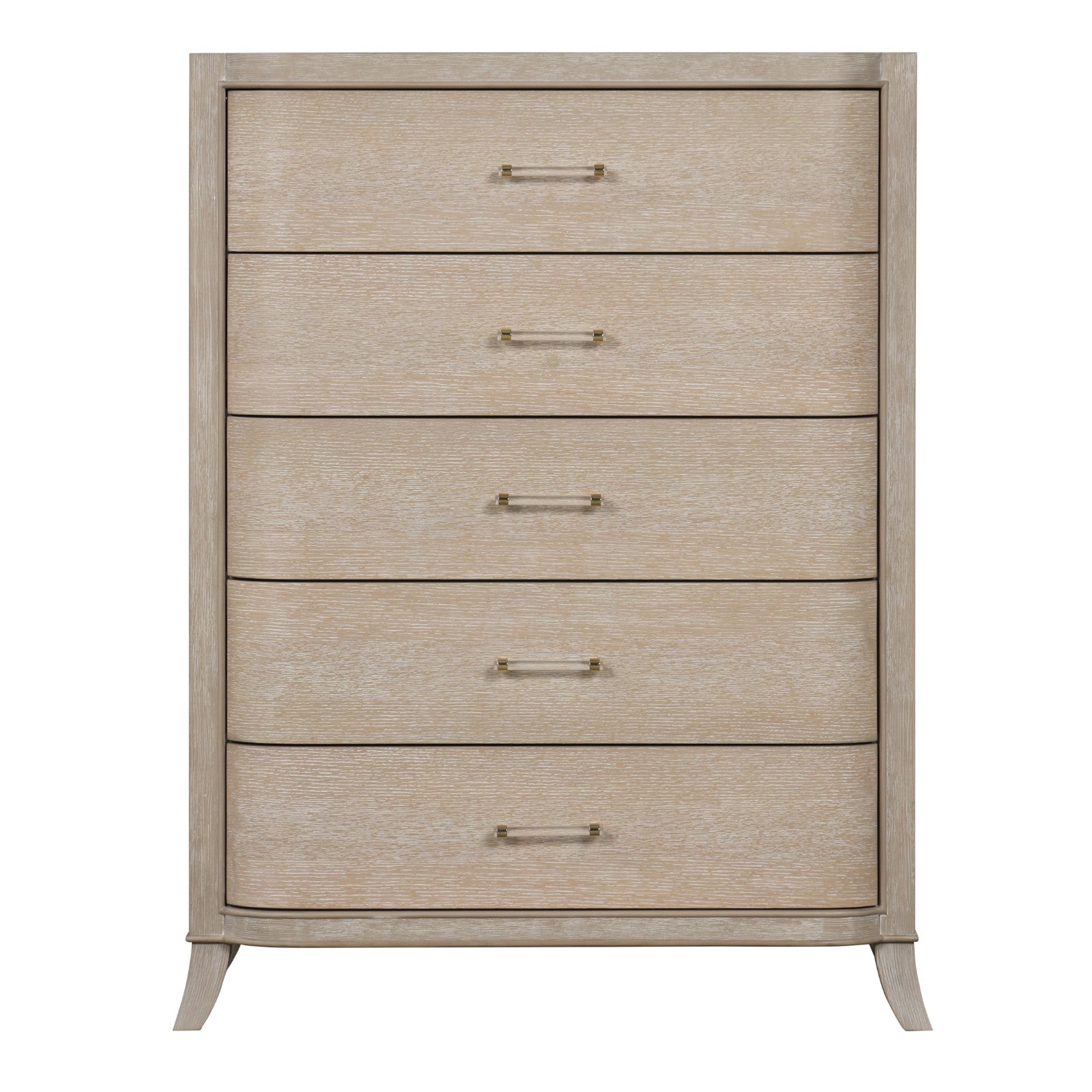 Transitional Style 1pc Chest English Dovetail Drawers Acrylic Handles Ball Bearing Glides Shelter Padded Headboard Natural Oak Finish Bedroom Furniture
