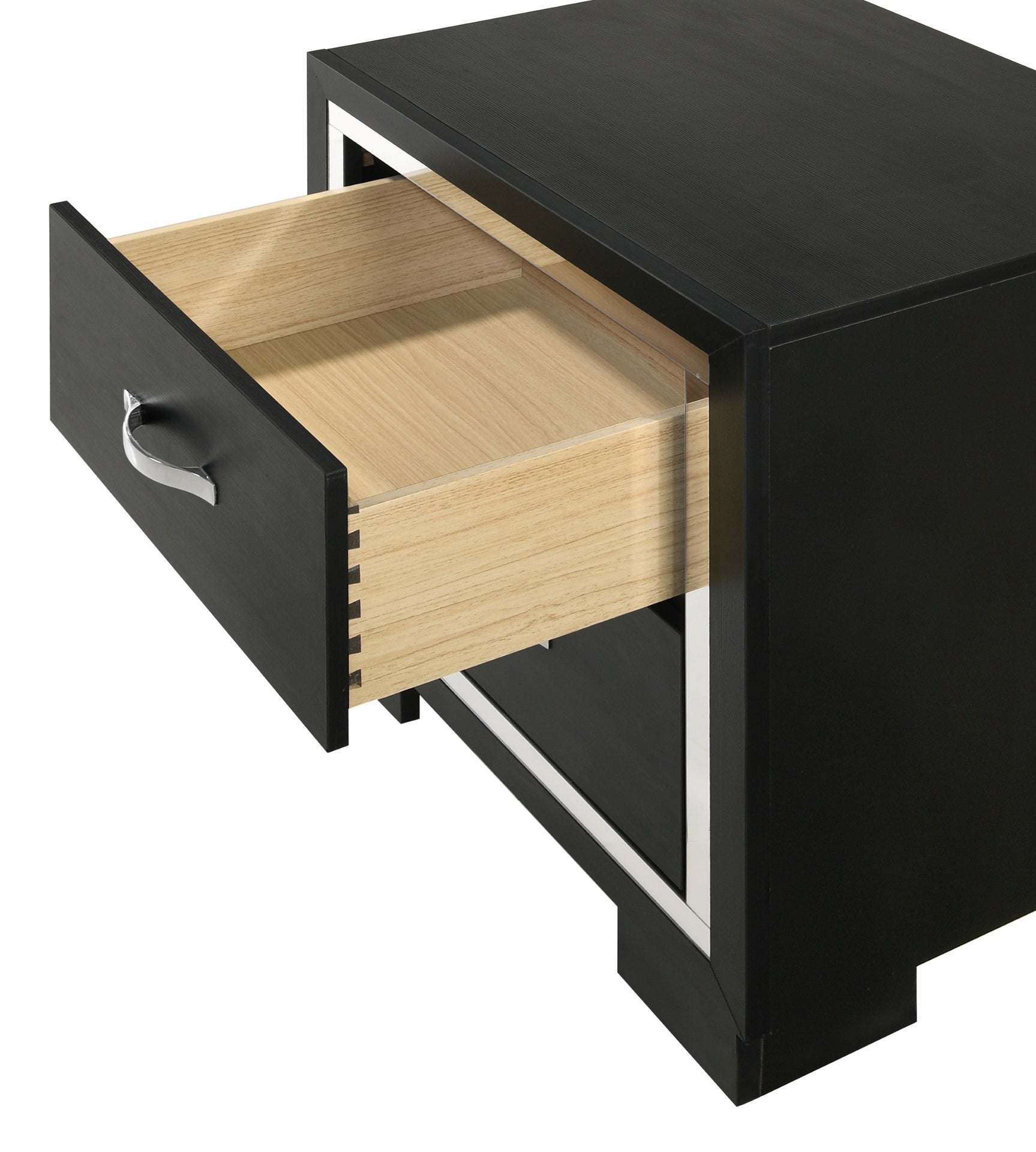 Modern 1pc Glam 2-Drawer Bedroom Nightstand Sleek Metal Handles Wooden Black Bedroom Furniture