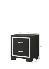 Modern 1pc Glam 2-Drawer Bedroom Nightstand Sleek Metal Handles Wooden Black Bedroom Furniture