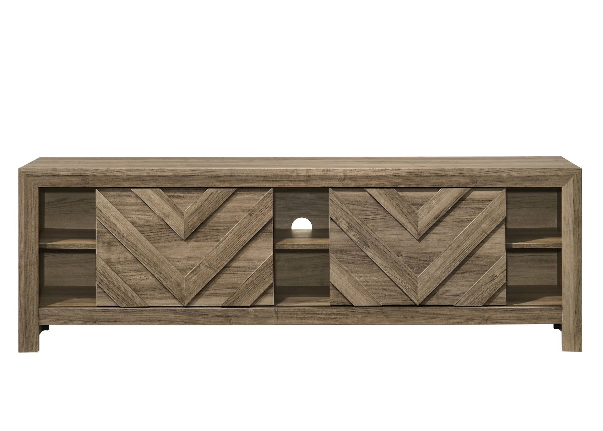1pc Rustic Chevron-patterned Contemporary Traditional Interiors Entertainment Console TV Stand Living Room Furniture Light Brown Warm Wood Finish