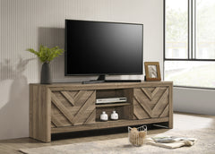 1pc Rustic Chevron-patterned Contemporary Traditional Interiors Entertainment Console TV Stand Living Room Furniture Light Brown Warm Wood Finish