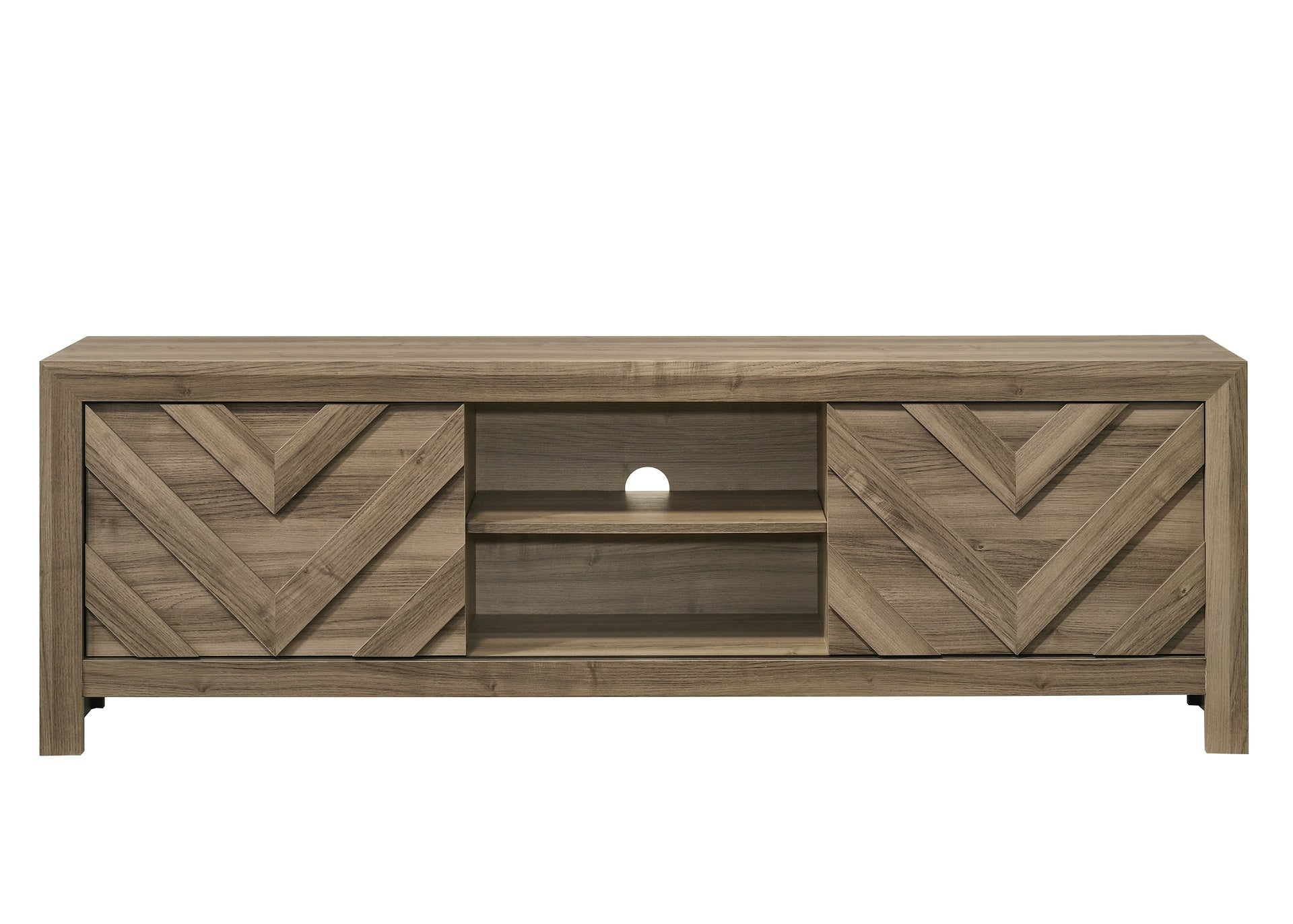 1pc Rustic Chevron-patterned Contemporary Traditional Interiors Entertainment Console TV Stand Living Room Furniture Light Brown Warm Wood Finish