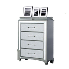 Glamour Style 1pc Chest Faux Crystal Trim LED Acrylic Handles Ball Bearing Glides Gray Finish Bedroom Furniture