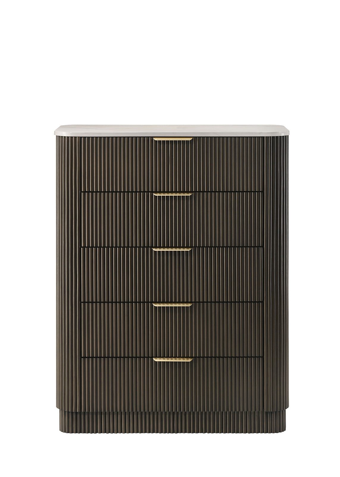 Contemporary Style 1pc Chest Artificial Marble Top Metal Side Glide Plinth Base Dark Walnut Finish Bedroom Furniture