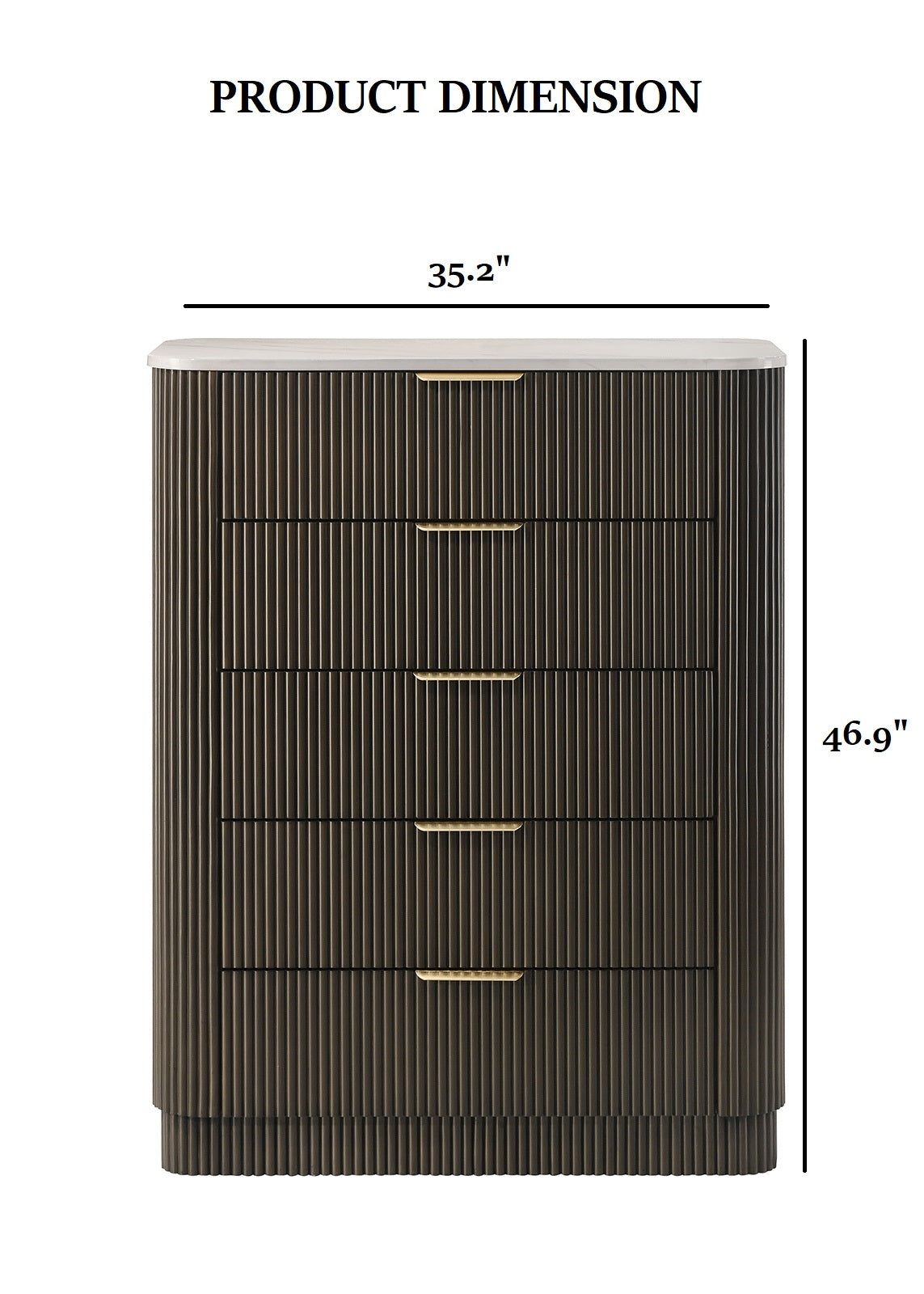 Contemporary Style 1pc Chest Artificial Marble Top Metal Side Glide Plinth Base Dark Walnut Finish Bedroom Furniture