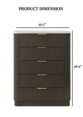 Contemporary Style 1pc Chest Artificial Marble Top Metal Side Glide Plinth Base Dark Walnut Finish Bedroom Furniture