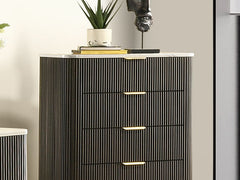 Contemporary Style 1pc Chest Artificial Marble Top Metal Side Glide Plinth Base Dark Walnut Finish Bedroom Furniture