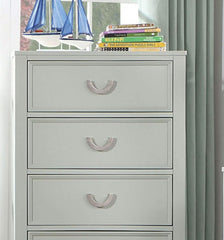 Transitional Gray 1pc Chest Dovetail Drawers Solid wood Bedroom Chrome Hanging Pulls 5-Drawers Molding Details