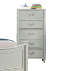Transitional Gray 1pc Chest Dovetail Drawers Solid wood Bedroom Chrome Hanging Pulls 5-Drawers Molding Details