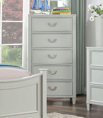 Transitional Gray 1pc Chest Dovetail Drawers Solid wood Bedroom Chrome Hanging Pulls 5-Drawers Molding Details