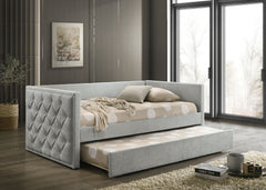 Transitional Style 1pc Twin Size Daybed w/ Trundle Diamond Button Tufting Slim Track Arms Mattress Ready Gray Finish Primary Living Room