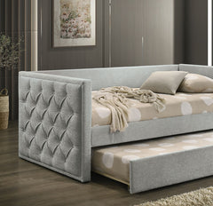 Transitional Style 1pc Twin Size Daybed w/ Trundle Diamond Button Tufting Slim Track Arms Mattress Ready Gray Finish Primary Living Room