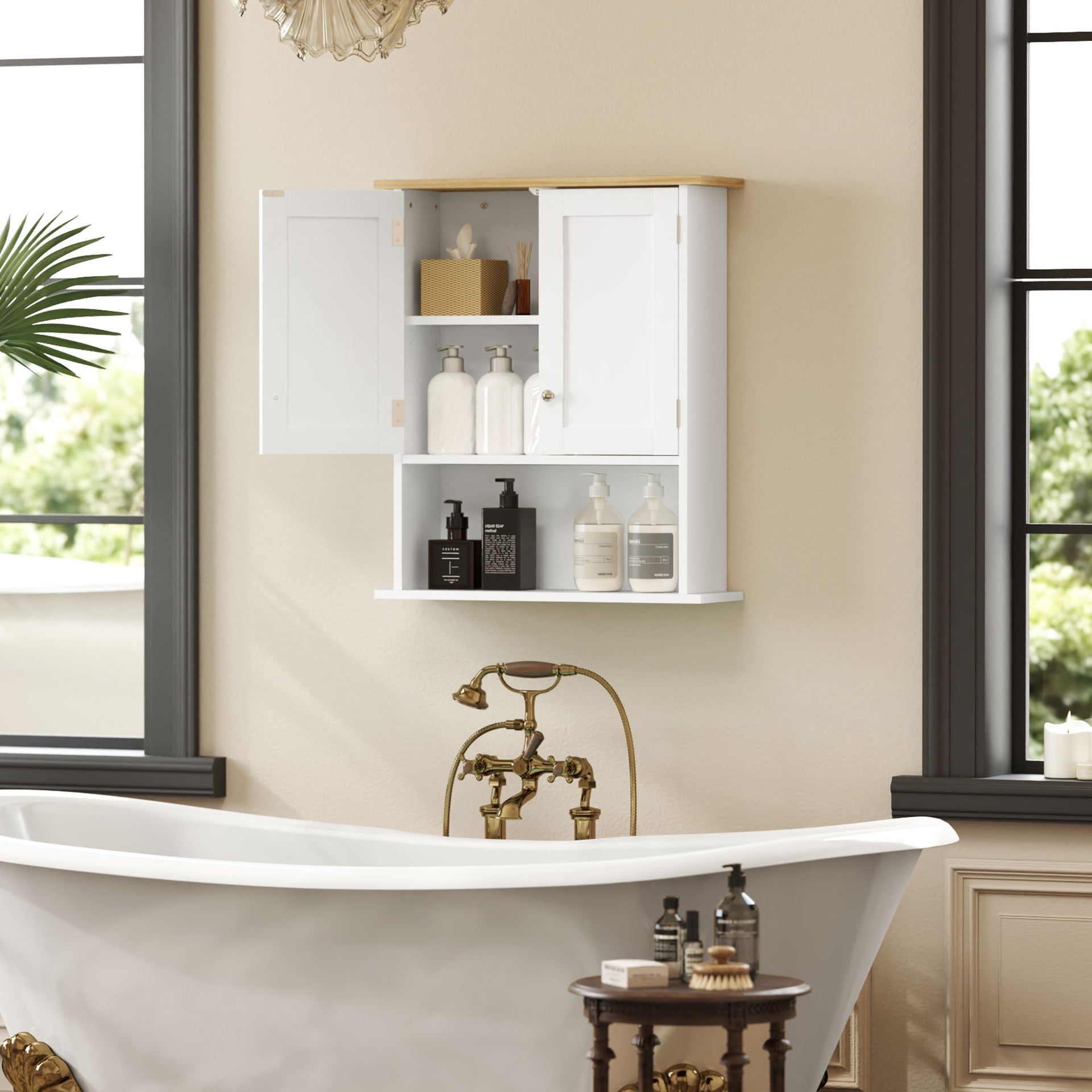 HOMCOM Bathroom Wall Cabinet, Modern Bathroom Cabinet Wall Mounted Medicine Cabinet with 2 Doors, Adjustable Shelf, Over the Toilet, White