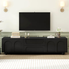 ON-TREND Cream Style TV Stand with Arched Doors & 2 Drawers for TVs up to 75", Minimalist Media Console with Rebound Device, Entertainment Center with 5 Iron Round Legs for Living Room, Bedroom, Black