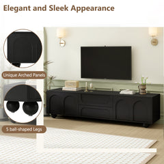 ON-TREND Cream Style TV Stand with Arched Doors & 2 Drawers for TVs up to 75", Minimalist Media Console with Rebound Device, Entertainment Center with 5 Iron Round Legs for Living Room, Bedroom, Black