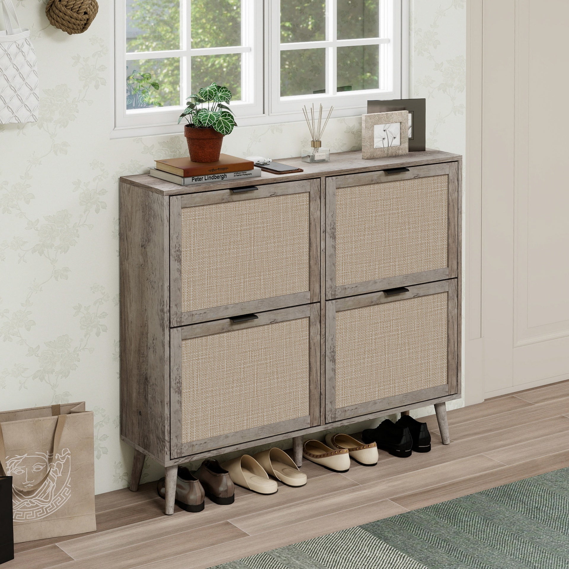 4 Door Shoe Rack, Freestanding Modern Shoe Storage Cabinet, for Entryway