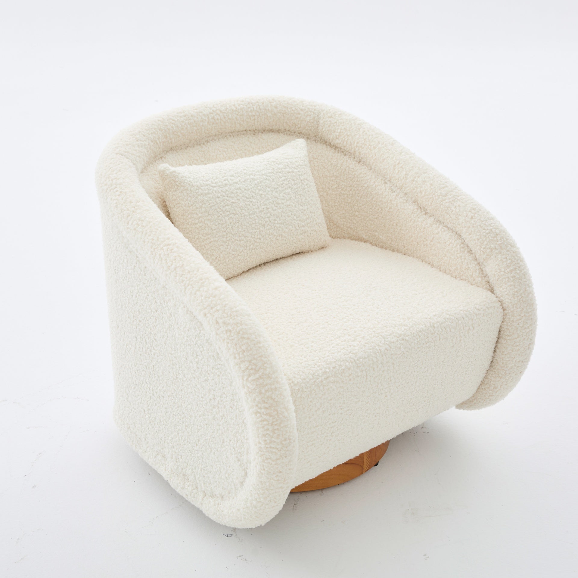 Swivel Accent Chair, 360-degree Swivel Barrel Chair with Teddy Upholstery, Comfy Pumpkin-Shaped Swivel Chair for Living Room, Bedroom, or Office