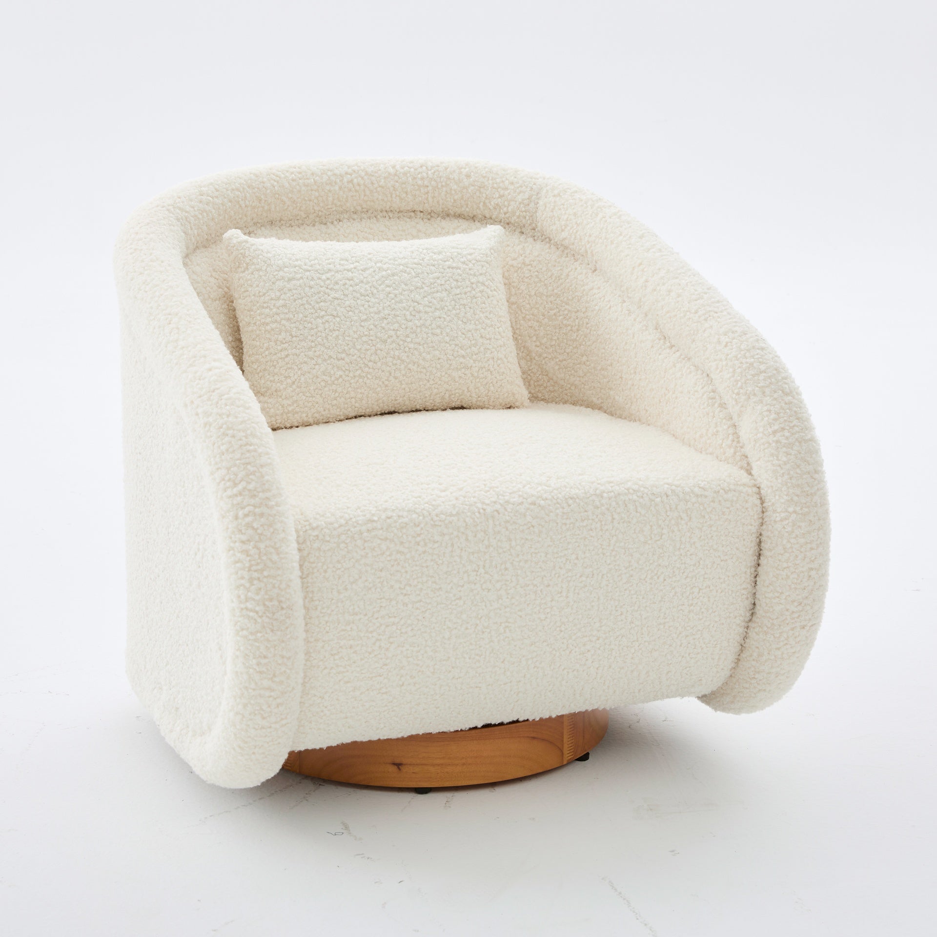 Swivel Accent Chair, 360-degree Swivel Barrel Chair with Teddy Upholstery, Comfy Pumpkin-Shaped Swivel Chair for Living Room, Bedroom, or Office