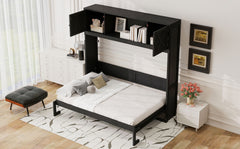 Full Size Murphy Bed with Storage Cabinets, Black
